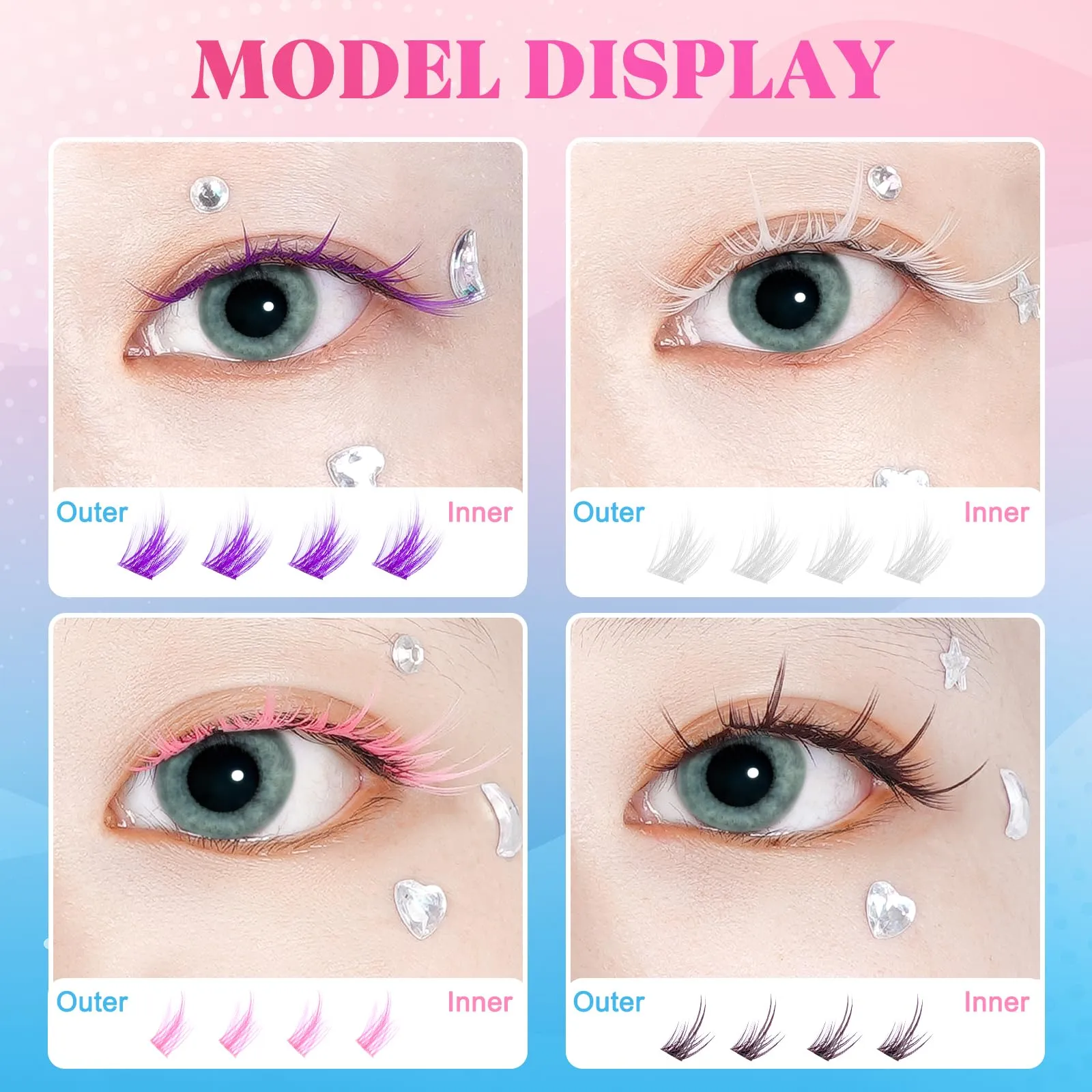Colored Lash Clusters Individual, AMilHiTon 144Pcs Faux Mink | 14mm D Curl 6 Colored Natural Wispy Eye Lashes for Halloween Cosplay Art Party at Home DIY Eyelash Extension(8231 Mixed)