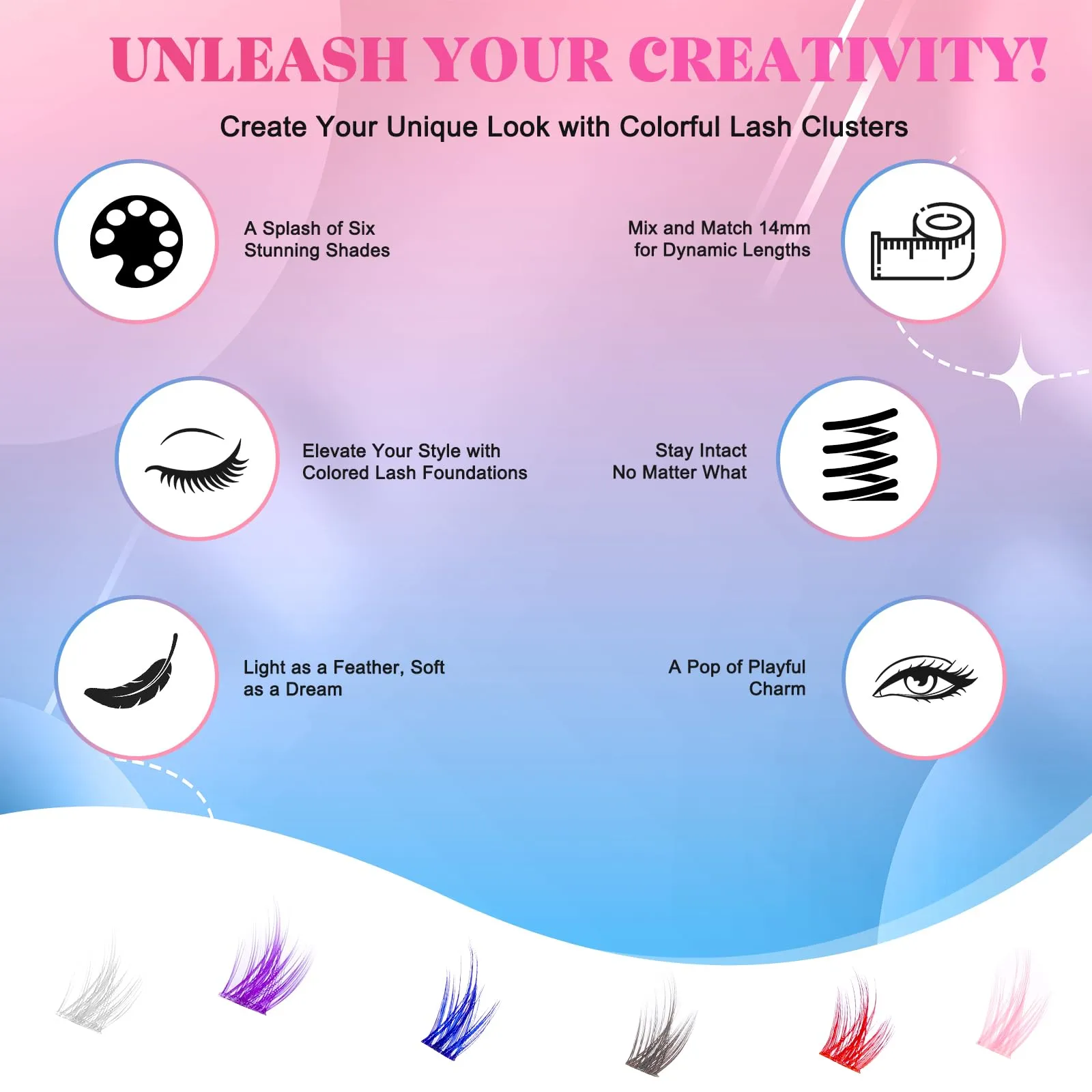 Colored Lash Clusters Individual, AMilHiTon 144Pcs Faux Mink | 14mm D Curl 6 Colored Natural Wispy Eye Lashes for Halloween Cosplay Art Party at Home DIY Eyelash Extension(8231 Mixed)