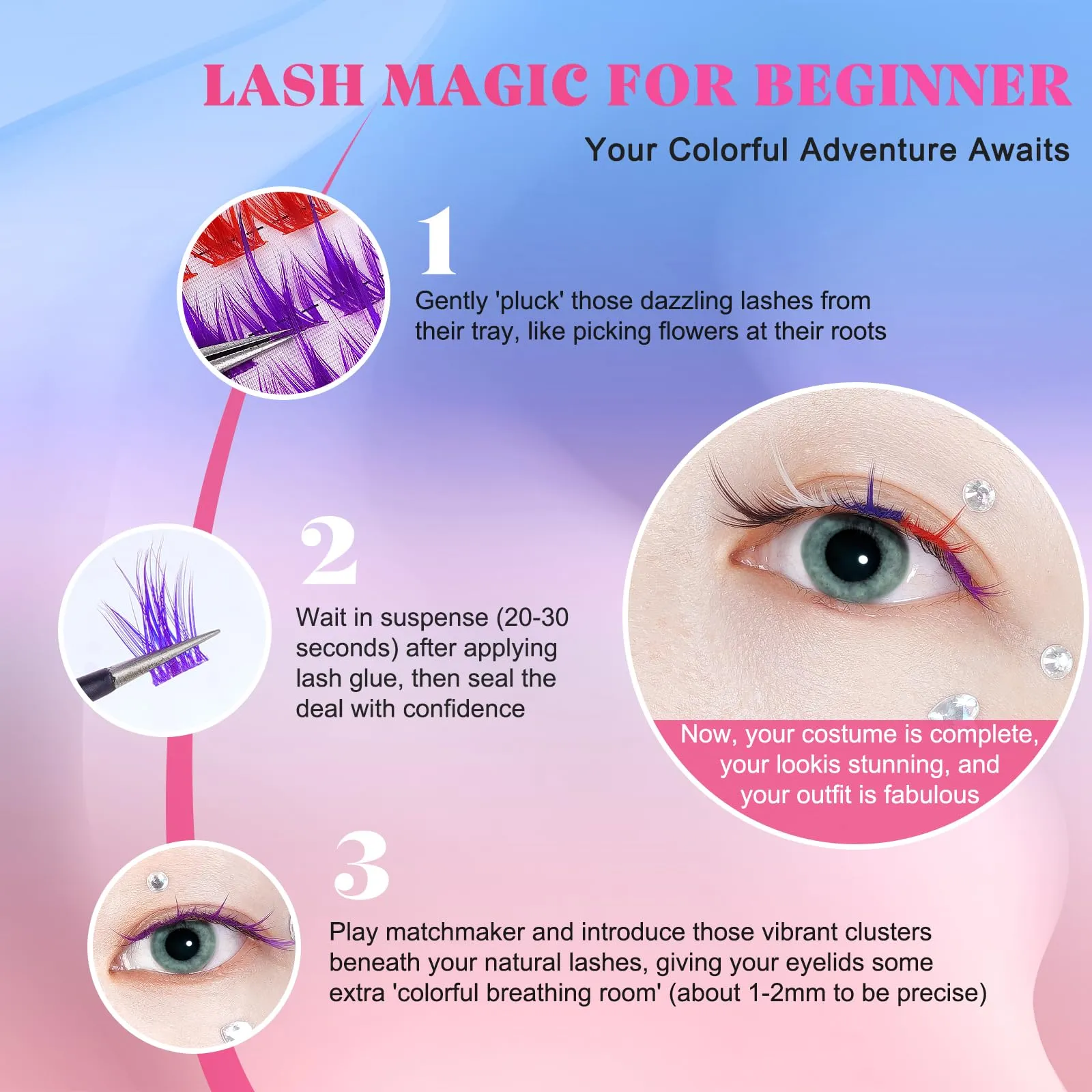 Colored Lash Clusters Individual, AMilHiTon 144Pcs Faux Mink | 14mm D Curl 6 Colored Natural Wispy Eye Lashes for Halloween Cosplay Art Party at Home DIY Eyelash Extension(8231 Mixed)