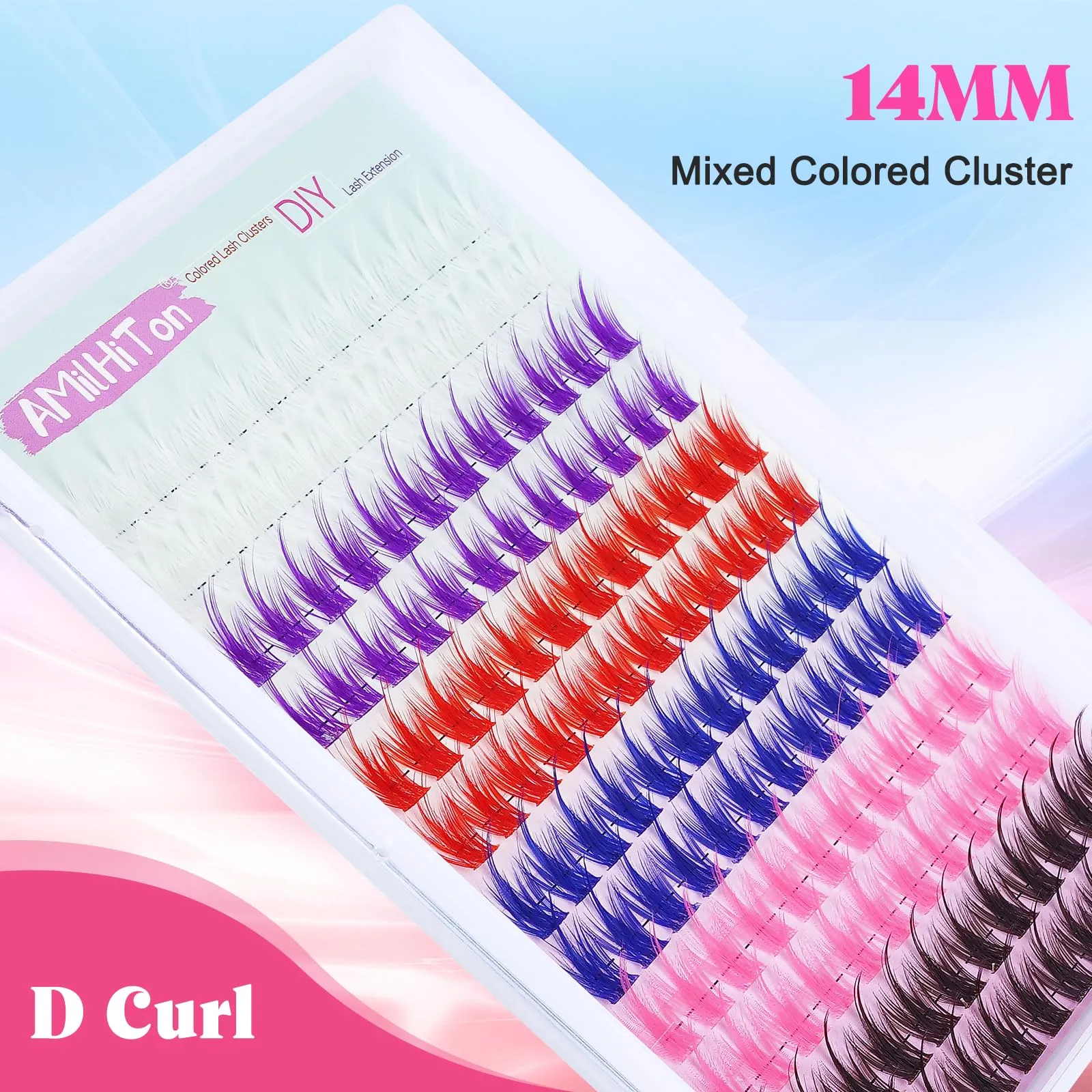 Colored Lash Clusters Individual, AMilHiTon 144Pcs Faux Mink | 14mm D Curl 6 Colored Natural Wispy Eye Lashes for Halloween Cosplay Art Party at Home DIY Eyelash Extension(8231 Mixed)