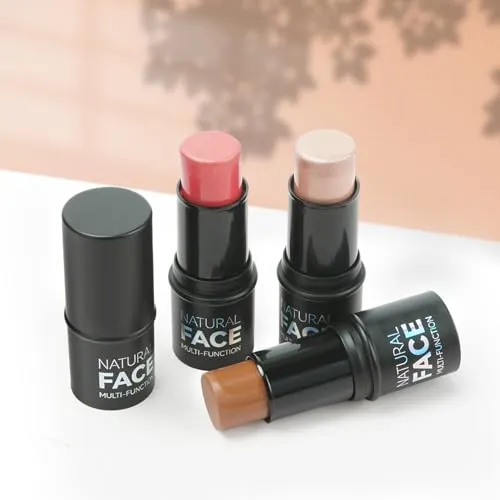 Contour Stick, Highlighter Stick, Blush Stick 3Pcs Cream Contour Kit with Contour Brush, Create Face Contour, Non-greasy, Waterproof Long-lasting Effect, Highlighter Makeup Stick for Beginner Medium