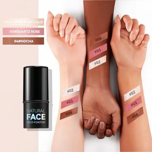 Contour Stick, Highlighter Stick, Blush Stick 3Pcs Cream Contour Kit with Contour Brush, Create Face Contour, Non-greasy, Waterproof Long-lasting Effect, Highlighter Makeup Stick for Beginner Medium
