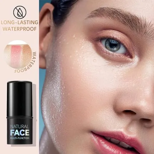 Contour Stick, Highlighter Stick, Blush Stick 3Pcs Cream Contour Kit with Contour Brush, Create Face Contour, Non-greasy, Waterproof Long-lasting Effect, Highlighter Makeup Stick for Beginner Medium