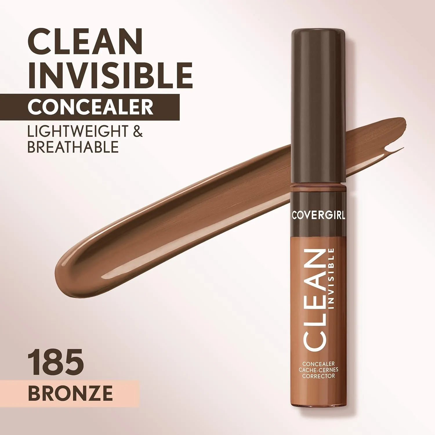 Covergirl Clean Invisible Concealer, Lightweight, Hydrating, Vegan Formula, Bronze 185, 0.23oz (Pack of 2)