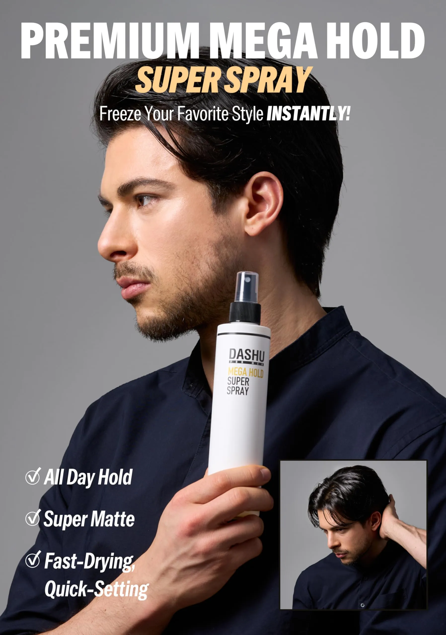 DASHU Hairspray, Mega Hold, Super Hair Spray Extra, Detangler , Long-Lasting , Weather-Resistant, Frizz Ease, Korean Hair Care, 8.45fl oz (Two Bundle)