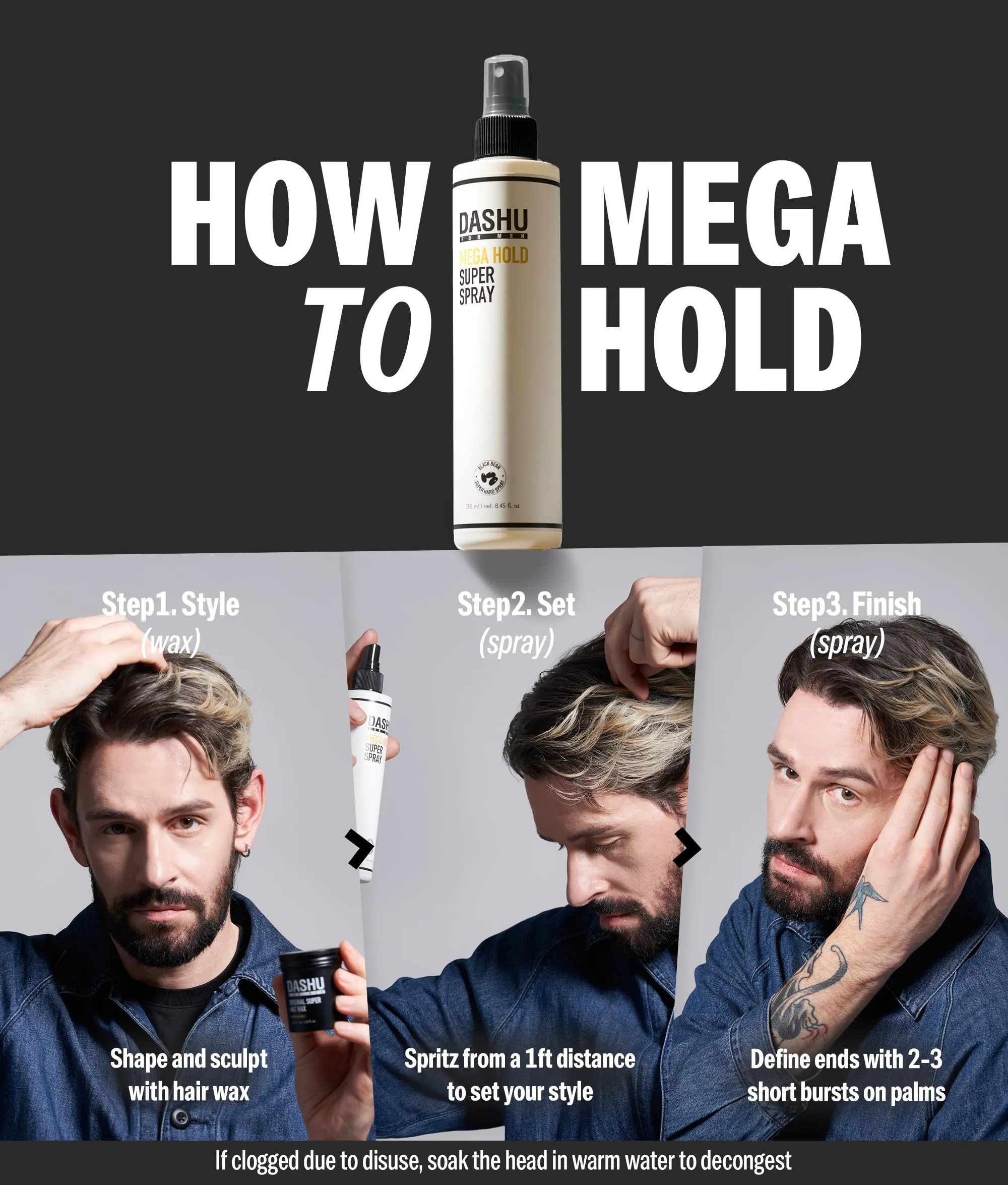 DASHU Hairspray, Mega Hold, Super Hair Spray Extra, Detangler , Long-Lasting , Weather-Resistant, Frizz Ease, Korean Hair Care, 8.45fl oz (Two Bundle)