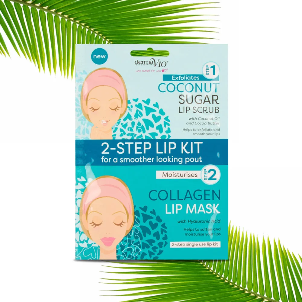 Derma V10 - Coconut Sugar Lip Scrub & Collagen Lip Mask Pack