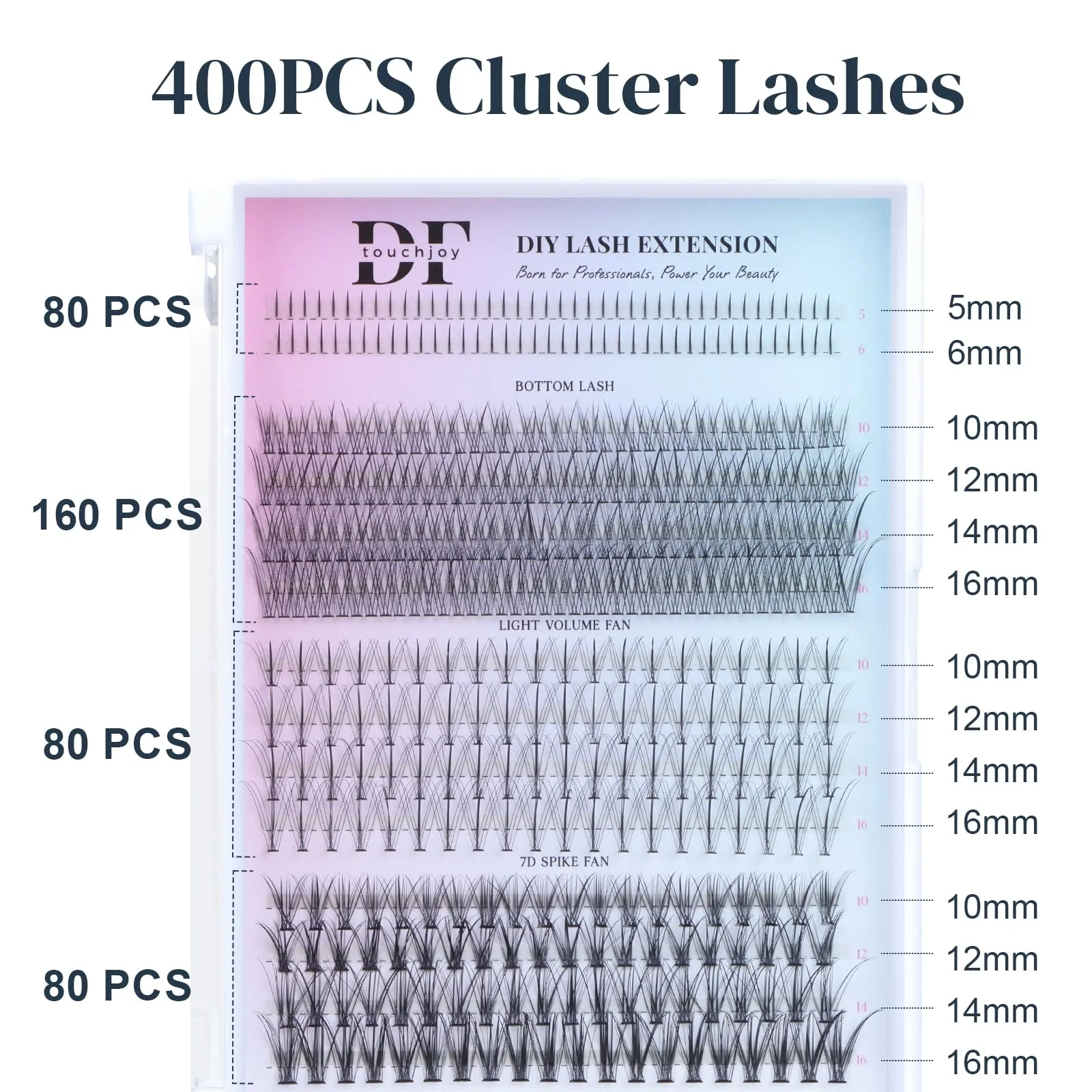 DF 400Pcs Lash Clusters Kit Lash Bond and Seal