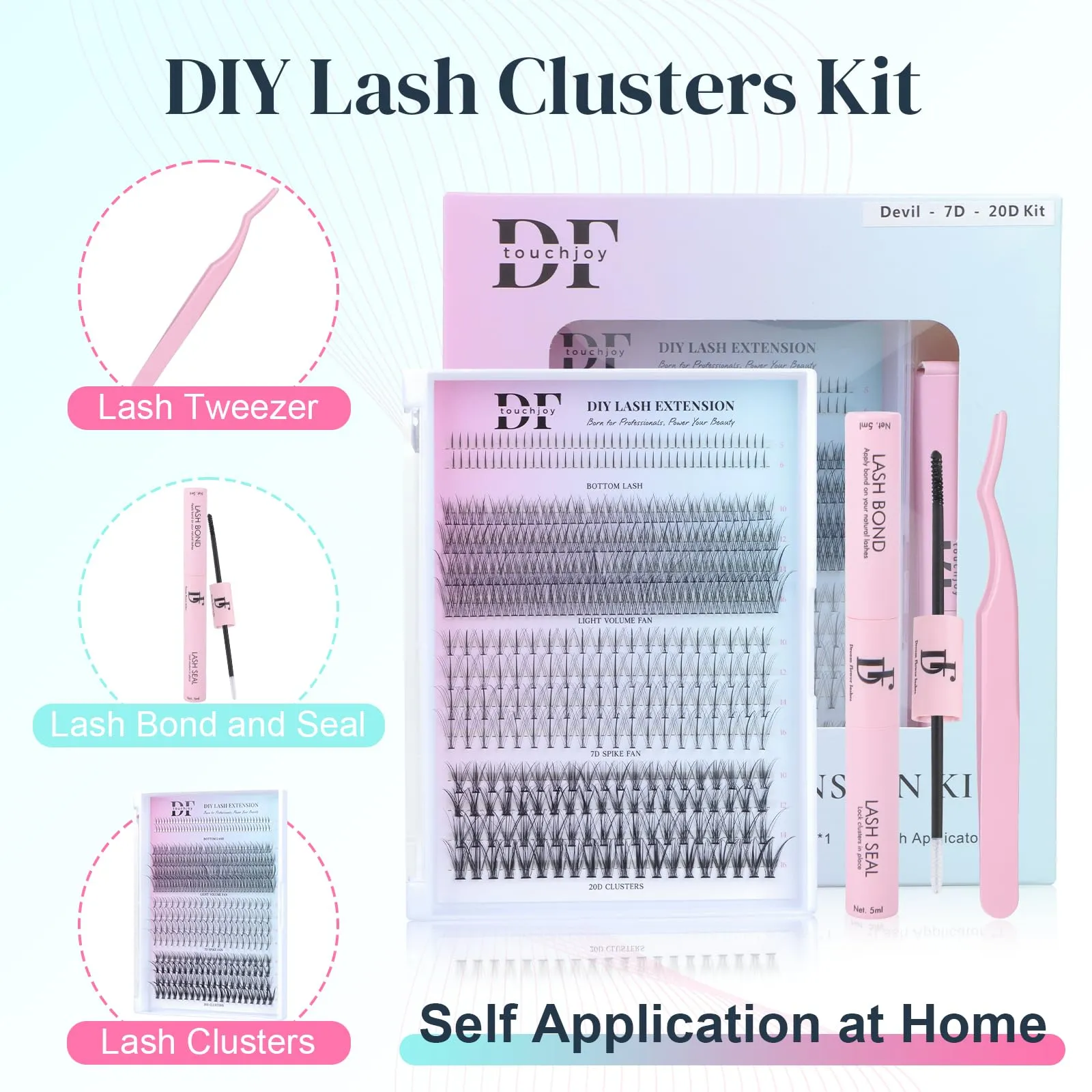 DF 400Pcs Lash Clusters Kit Lash Bond and Seal