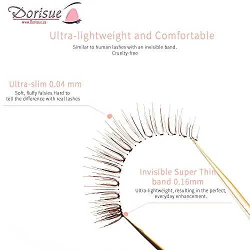 Dorisue Brown False Eyelashes for Light Hair - Natural Looking Lashes Perfect for Blonde and Fair Skin, Graduated Volume 5-10mm, 4 Pairs (E7)