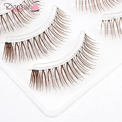 Dorisue Brown False Eyelashes for Light Hair - Natural Looking Lashes Perfect for Blonde and Fair Skin, Graduated Volume 5-10mm, 4 Pairs (E7)