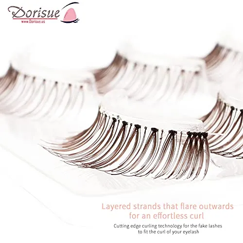 Dorisue Brown False Eyelashes for Light Hair - Natural Looking Lashes Perfect for Blonde and Fair Skin, Graduated Volume 5-10mm, 4 Pairs (E7)