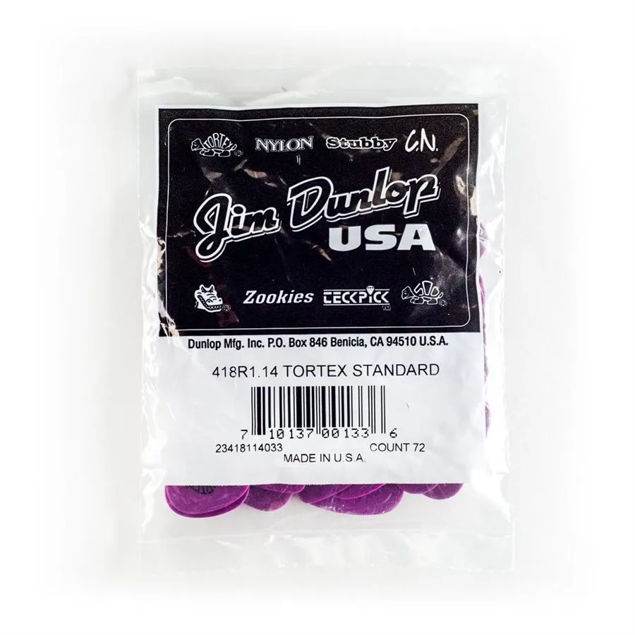 Dunlop 418R1.14 1.14mm Tortex® Standard Guitar Pick 72 Pack - Purple