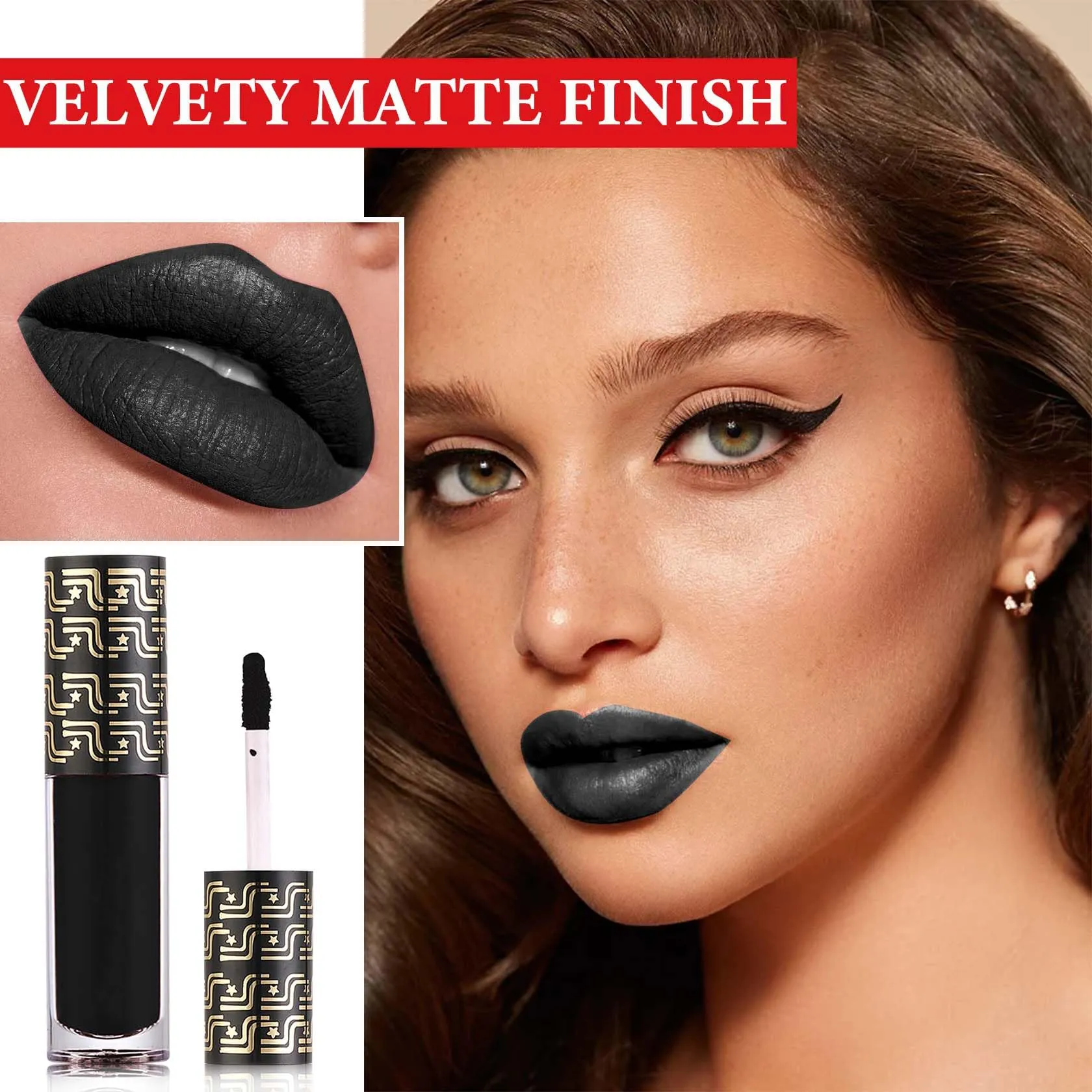DuoZeng Matte Black Lipstick for Women,Matte Liquid Lip Gloss Long Lasting Waterproof Lip Gloss Lip Makeup Set,Non-stick Cup Non-Fading Matte Liquid Lipstick Halloween Lip Tint Lipgloss Makeup Set