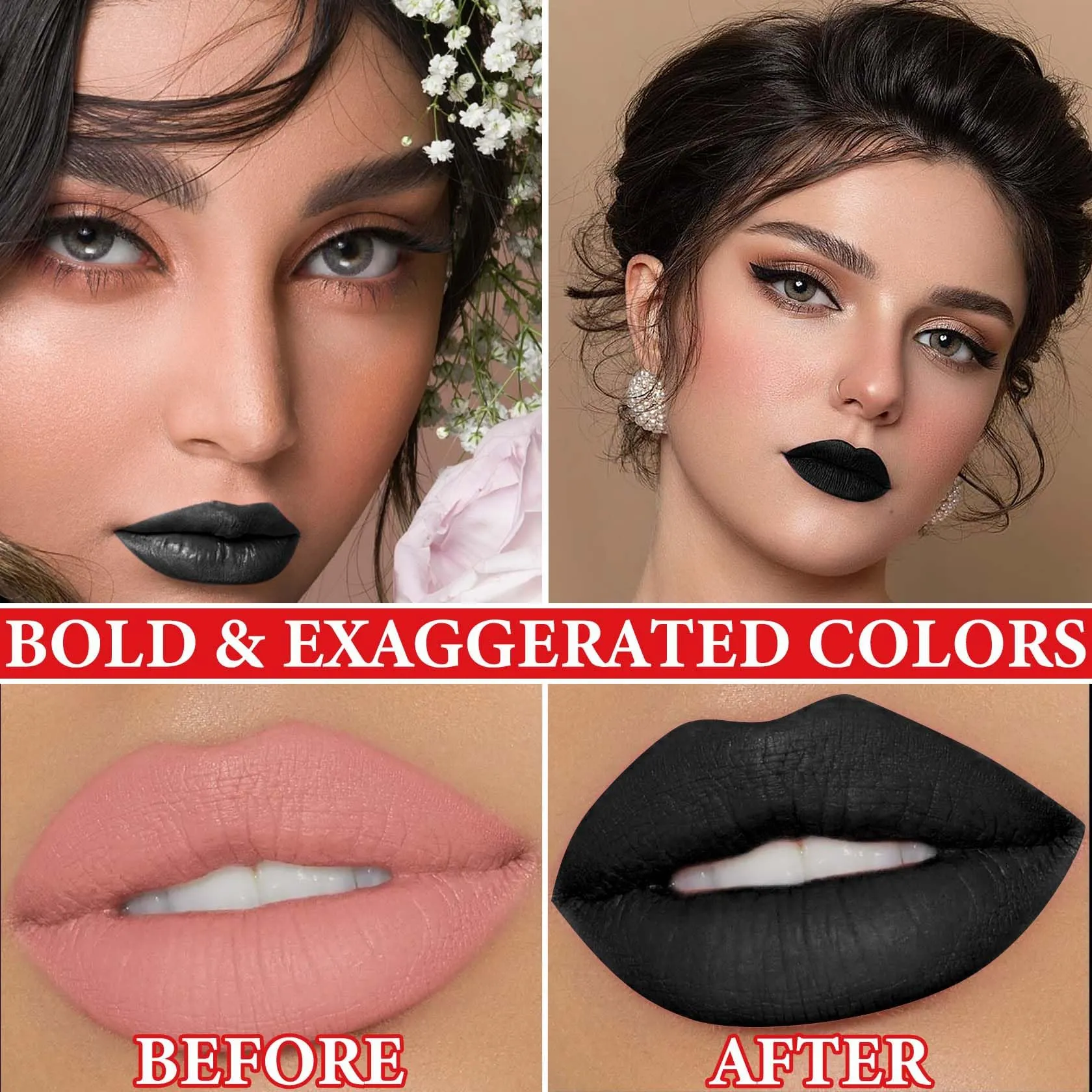 DuoZeng Matte Black Lipstick for Women,Matte Liquid Lip Gloss Long Lasting Waterproof Lip Gloss Lip Makeup Set,Non-stick Cup Non-Fading Matte Liquid Lipstick Halloween Lip Tint Lipgloss Makeup Set