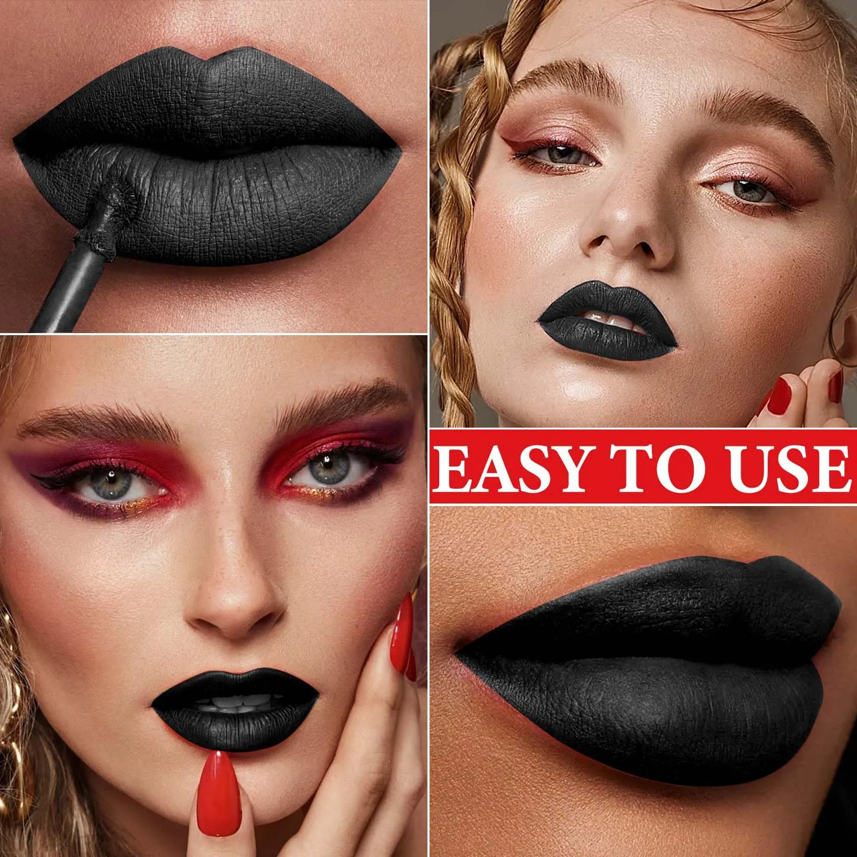DuoZeng Matte Black Lipstick for Women,Matte Liquid Lip Gloss Long Lasting Waterproof Lip Gloss Lip Makeup Set,Non-stick Cup Non-Fading Matte Liquid Lipstick Halloween Lip Tint Lipgloss Makeup Set