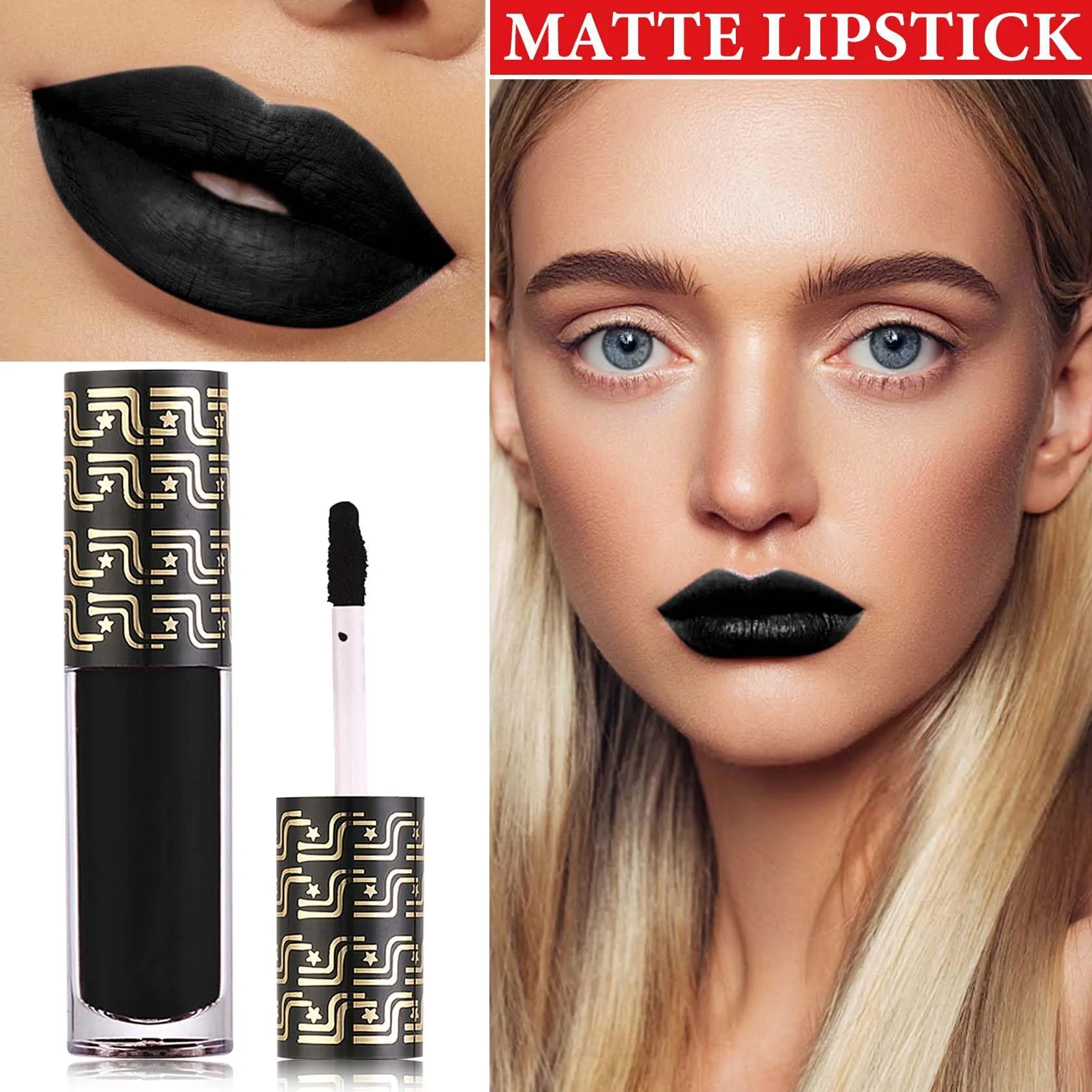 DuoZeng Matte Black Lipstick for Women,Matte Liquid Lip Gloss Long Lasting Waterproof Lip Gloss Lip Makeup Set,Non-stick Cup Non-Fading Matte Liquid Lipstick Halloween Lip Tint Lipgloss Makeup Set