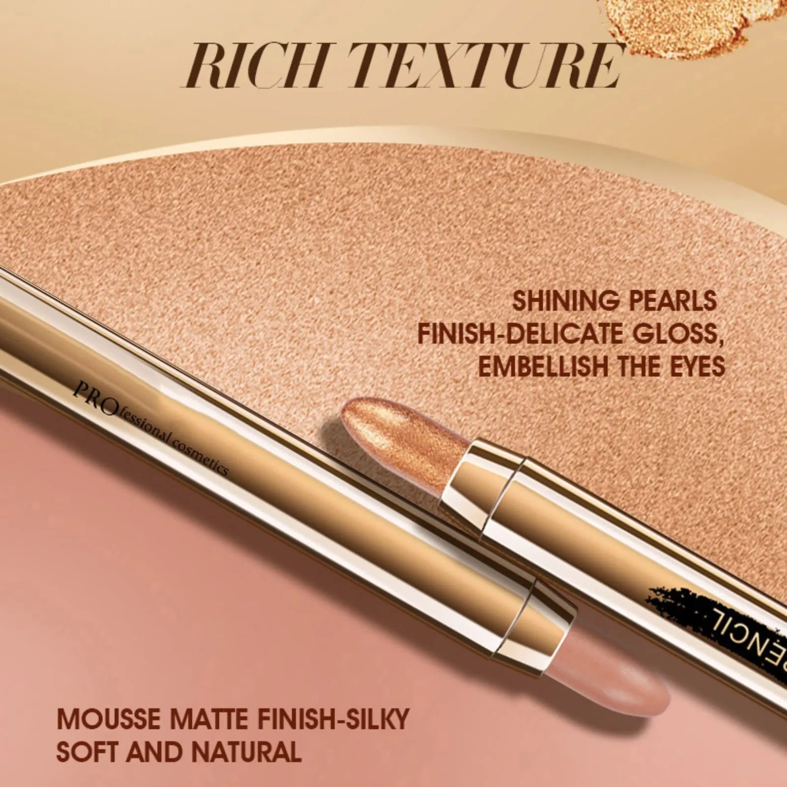 Ehinew Eyeshadow Stick - Neutral and Brown Metallic Eye Shadow Stick Makeup - Champagne Matte & Glitter Eyeshadow - Creamy & Waterproof Eyeshadow Brightener Pencil (9# Rose)
