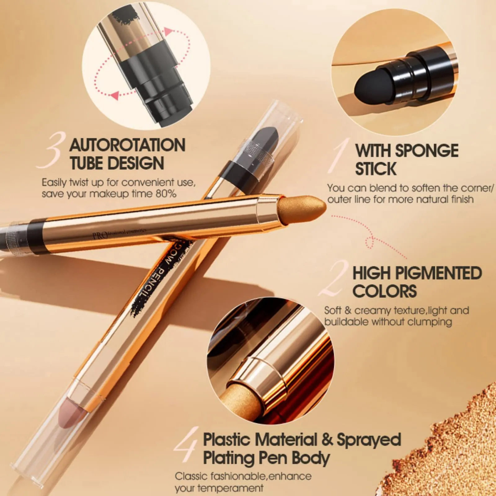Ehinew Eyeshadow Stick - Neutral and Brown Metallic Eye Shadow Stick Makeup - Champagne Matte & Glitter Eyeshadow - Creamy & Waterproof Eyeshadow Brightener Pencil (9# Rose)