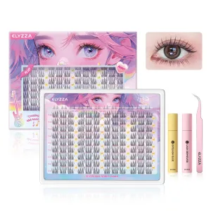 ELYZZA Idol Lash Extension Kit 10-12mm Cluster Lashes C  Curl Natural Look Eyelash Clusters With Bottom Lashes Faux Lash Clusters Extensions With Tweezers & Glue For DIY Individual Lashes at Home