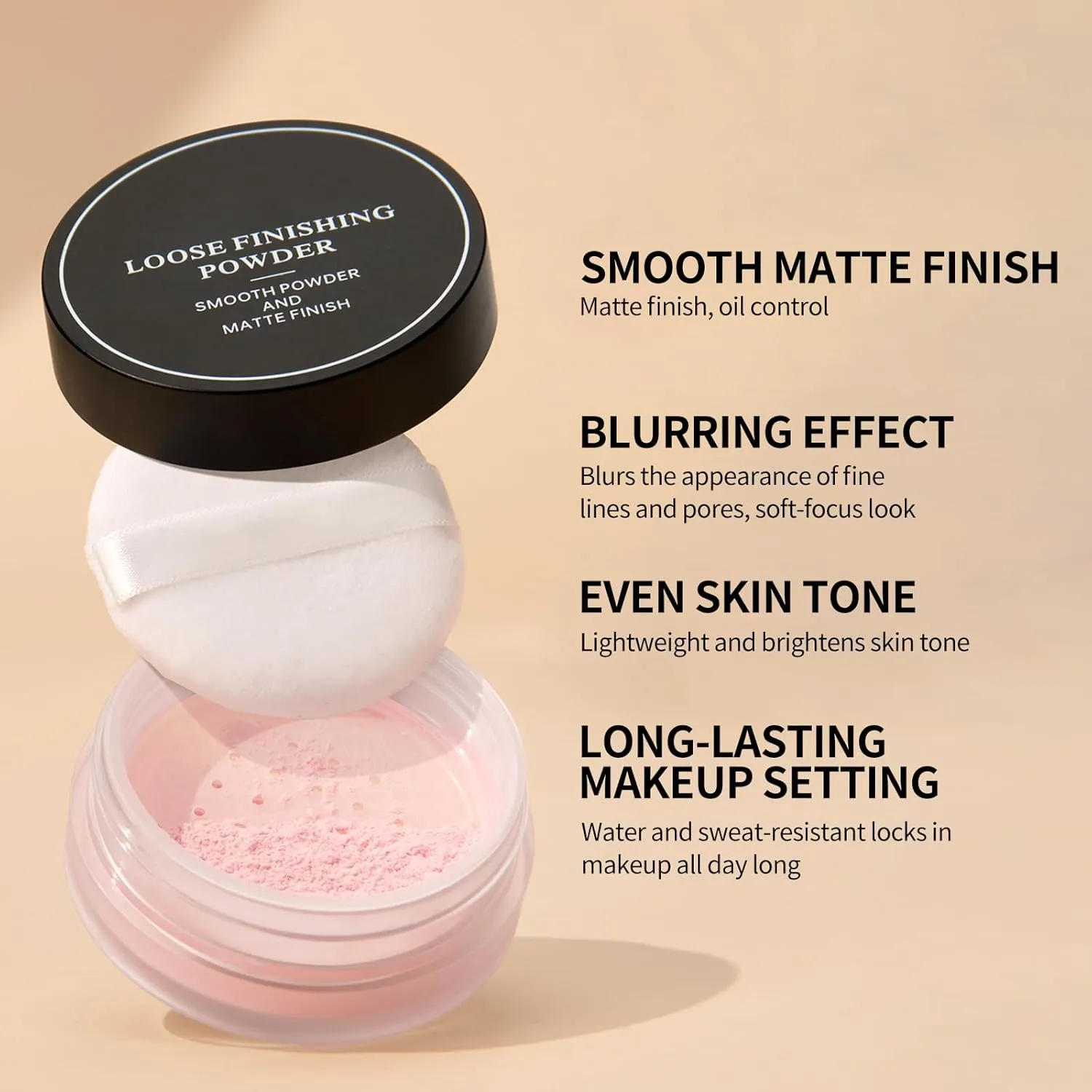 Erinde Blurring Setting Powder, Loose Face Powder with Finishing Powder Puff, Matte Finish, Lightweight, Long-Lasting, Soft Focus Natural Face Makeup for Uneven Skin Tone, White
