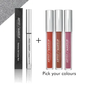 Eyeliner and 3 Liquid Lipstick combo Set