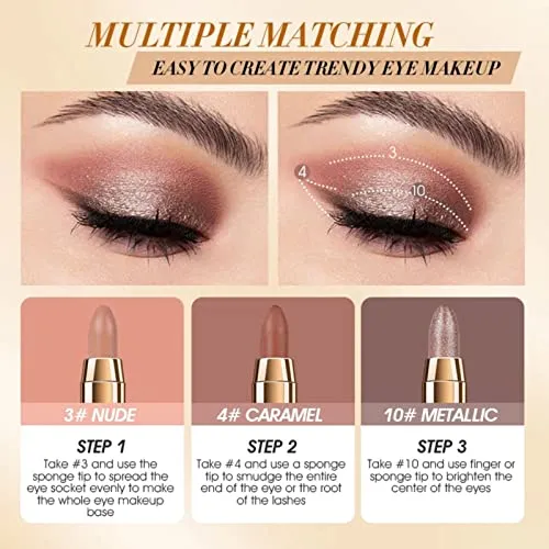 Eyeshadow Stick - Neutral and Brown Metallic Eye Shadow Stick Makeup - Champagne Matte & Glitter Eyeshadow - Creamy & Waterproof Eyeshadow Brightener Pencil (5# Pinky)