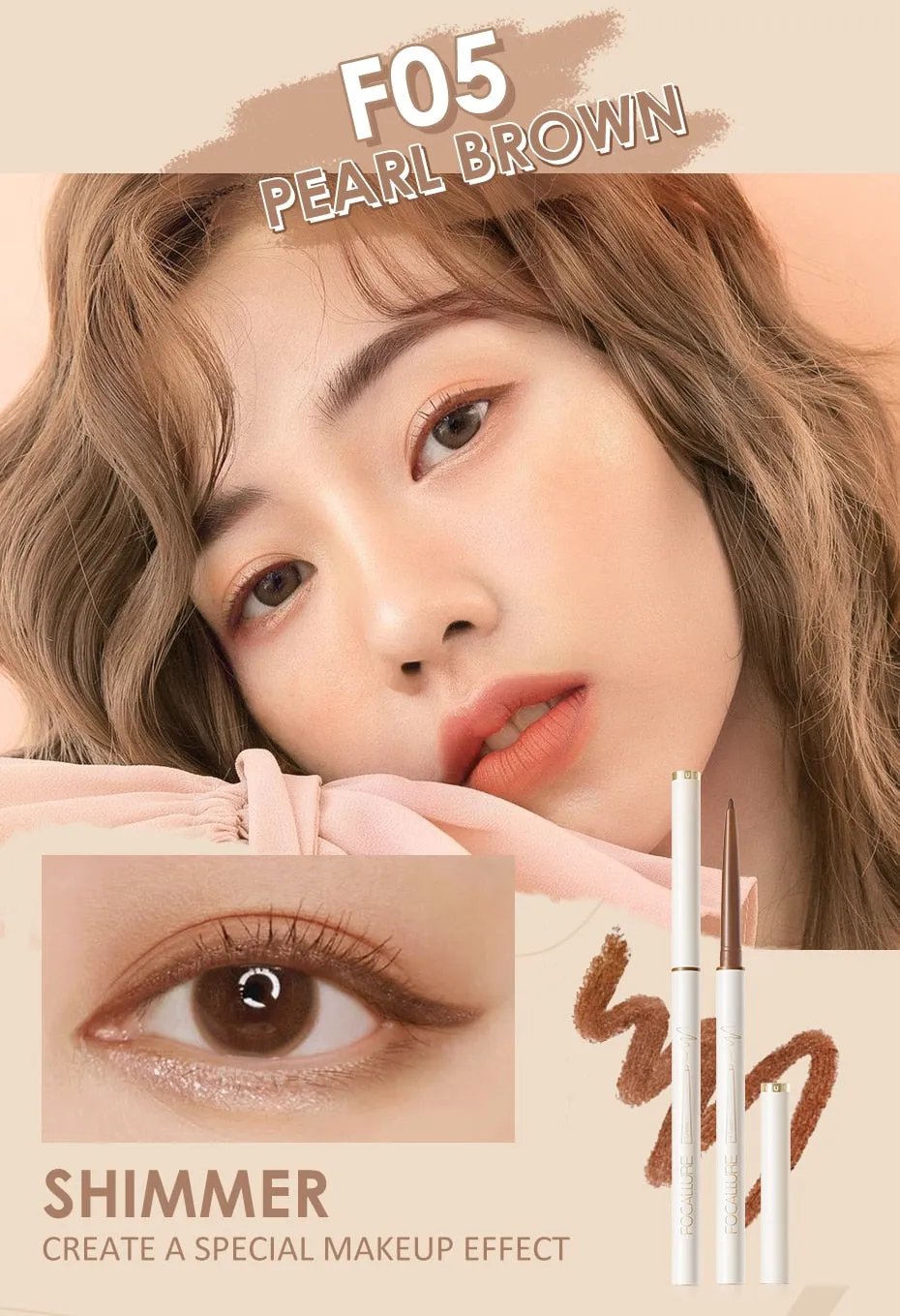 FOCALLURE Waterproof Eyeliner Gel Pencil/  Red Brown Ultra-slim 1.7mm Soft Easy Wear High Pigment Professional Lasting Eyes Makeup