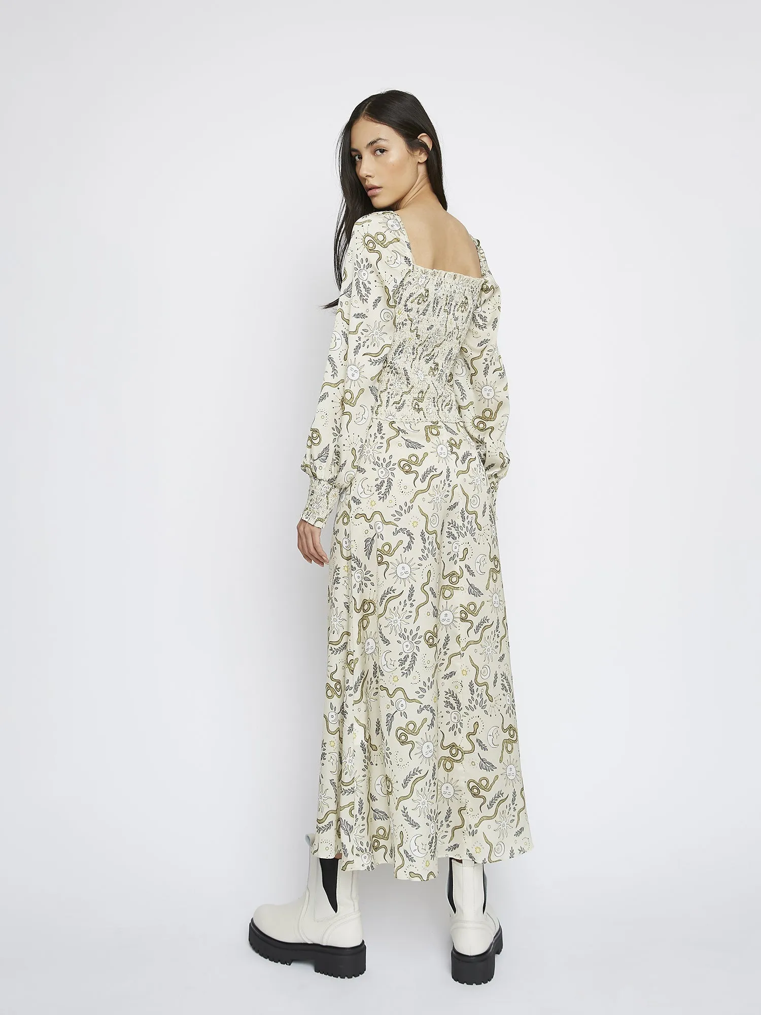 Glamorous Stone Sun and Moon Print Midi Skirt