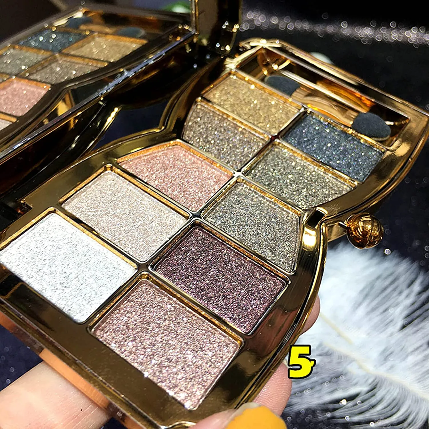 Glitter Eyeshadow Palette,10 Colors Sparkle Shimmer Eye Shadow Highly Pigmented Long Lasting Makeup Set Gold