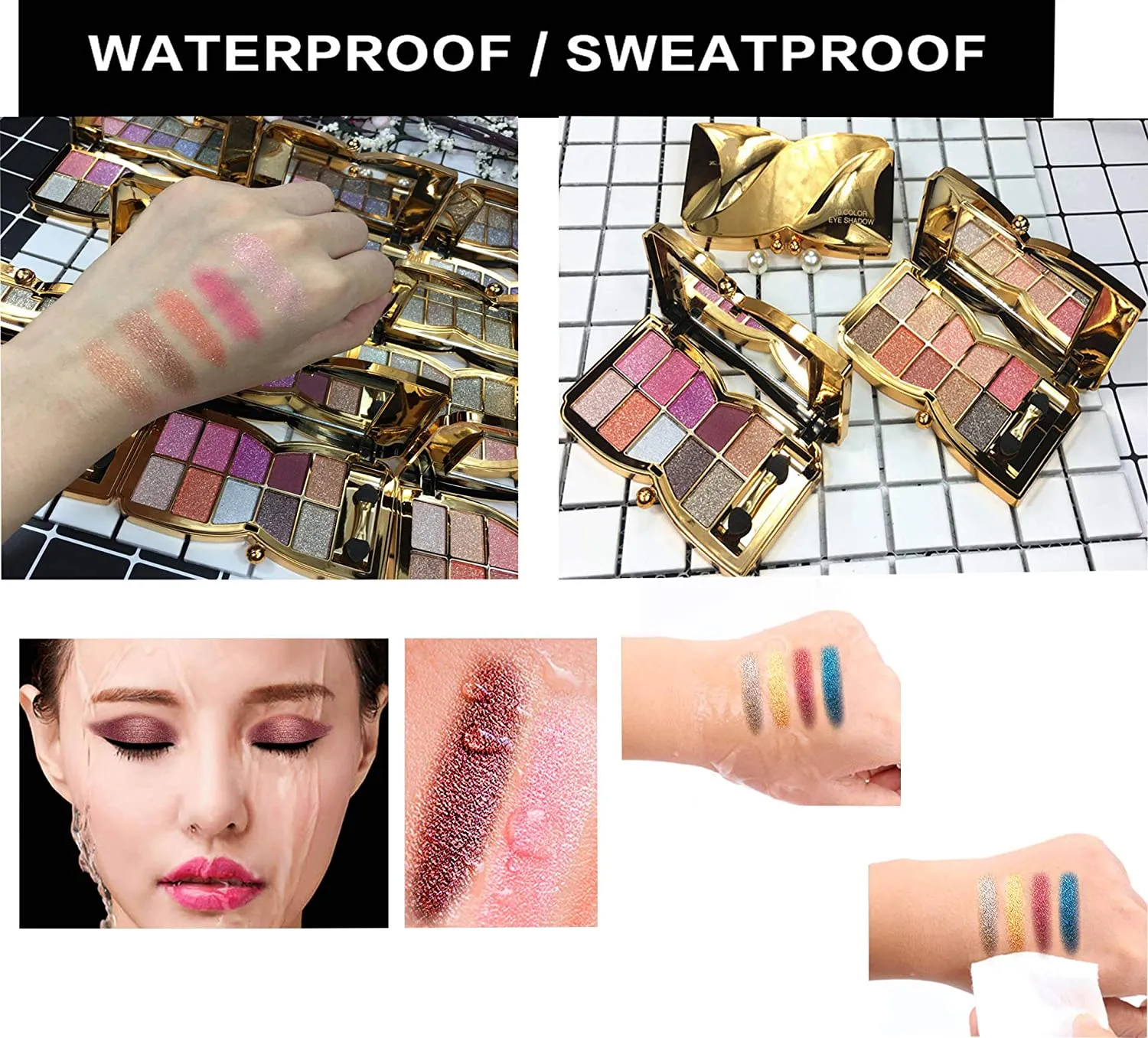 Glitter Eyeshadow Palette,10 Colors Sparkle Shimmer Eye Shadow Highly Pigmented Long Lasting Makeup Set Gold