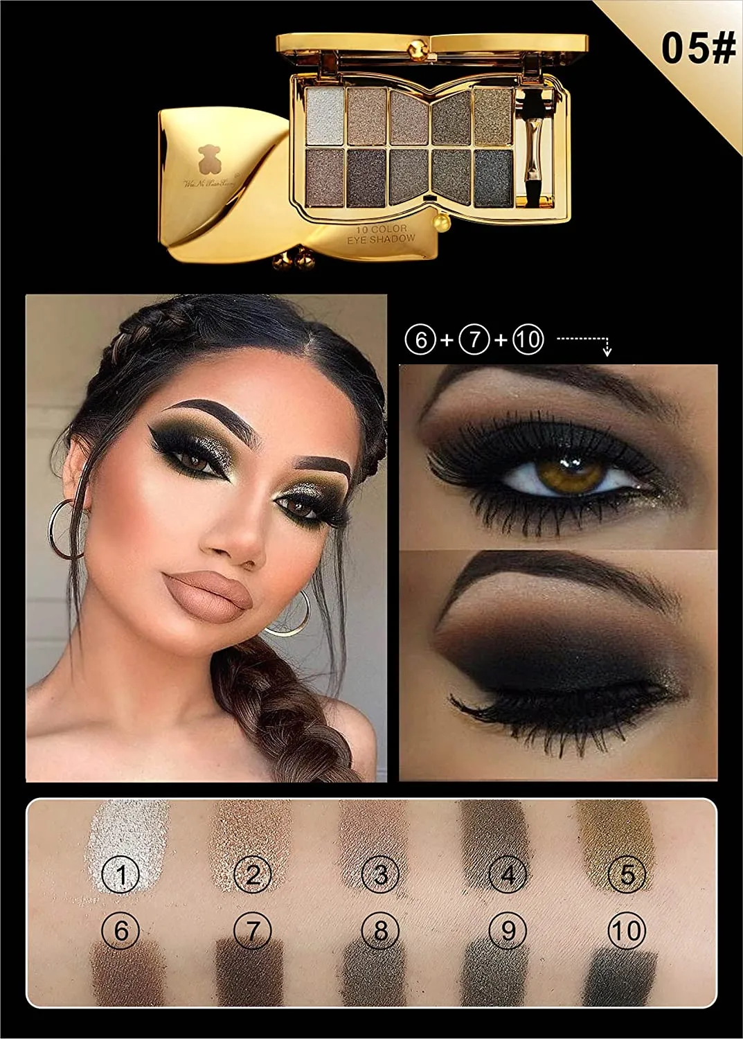 Glitter Eyeshadow Palette,10 Colors Sparkle Shimmer Eye Shadow Highly Pigmented Long Lasting Makeup Set Gold