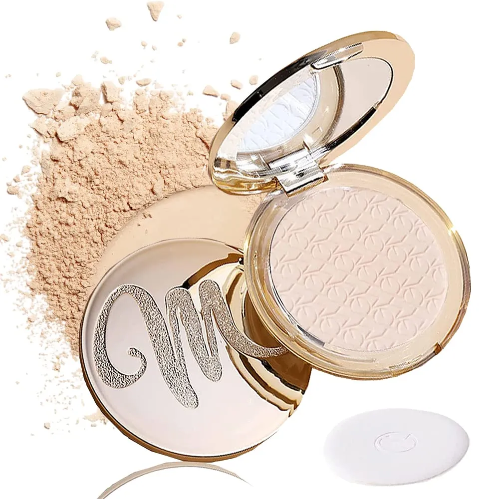 Golden Face Powder, [M] Golden Face Powder, Oil Control Face Pressed Powder Makeup Foundation Powder Matte Smooth Setting Silk Soft Mist Powder Cake Long-Lasting Waterproof (#03 Natural)