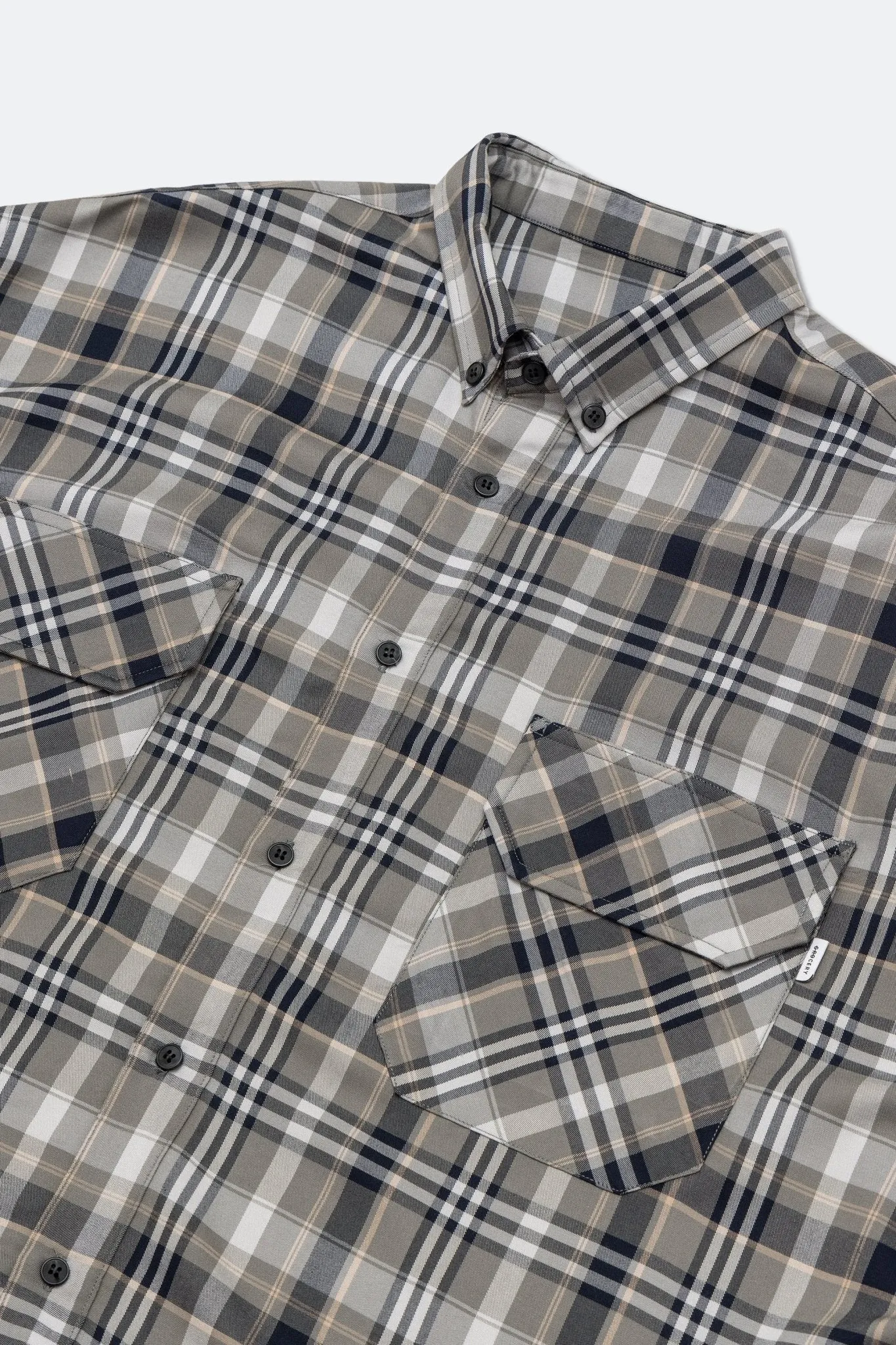 GROCERY ST-018 SHORT SLEEVE CHECK SHIRT/ GREEN & GREY