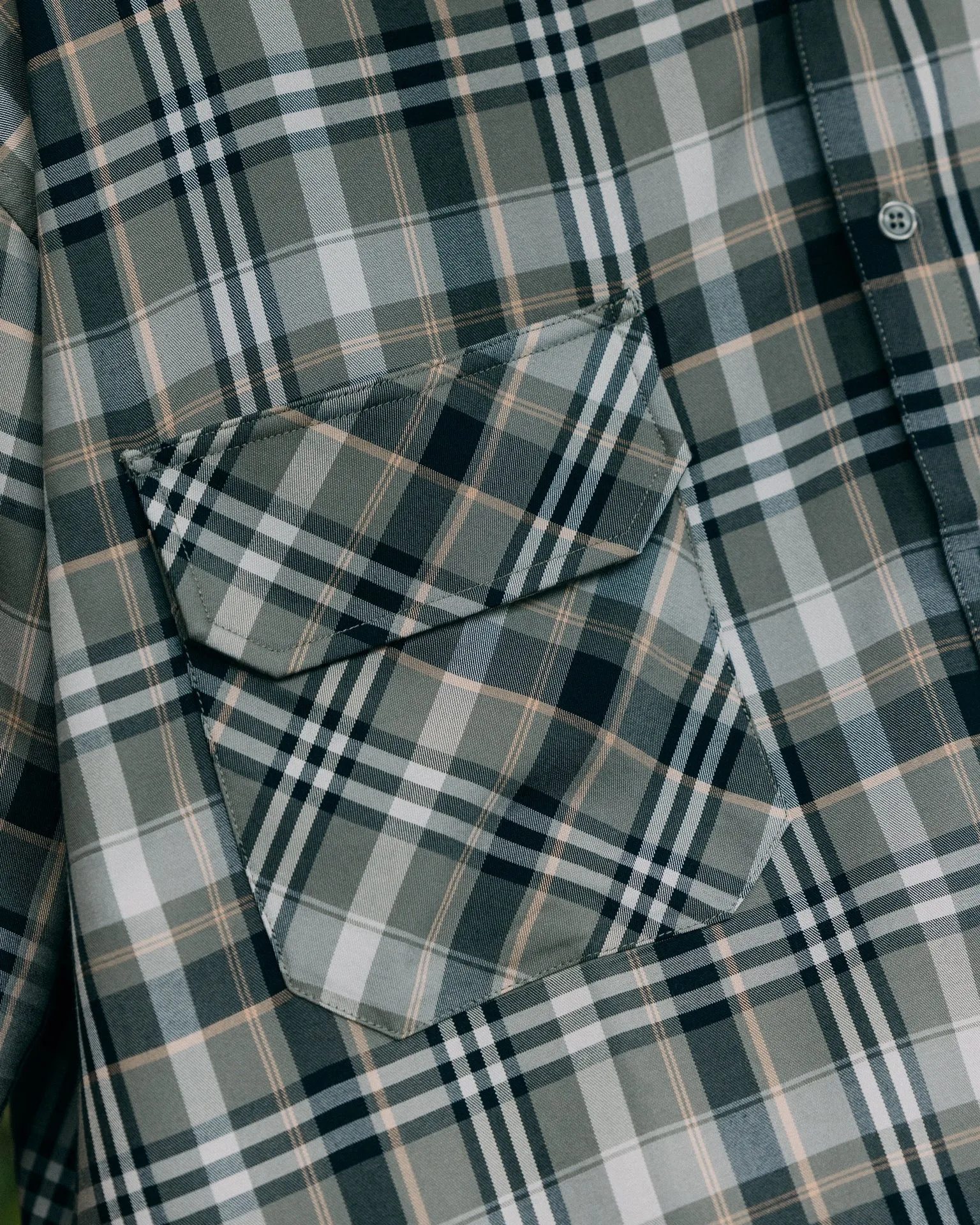 GROCERY ST-018 SHORT SLEEVE CHECK SHIRT/ GREEN & GREY