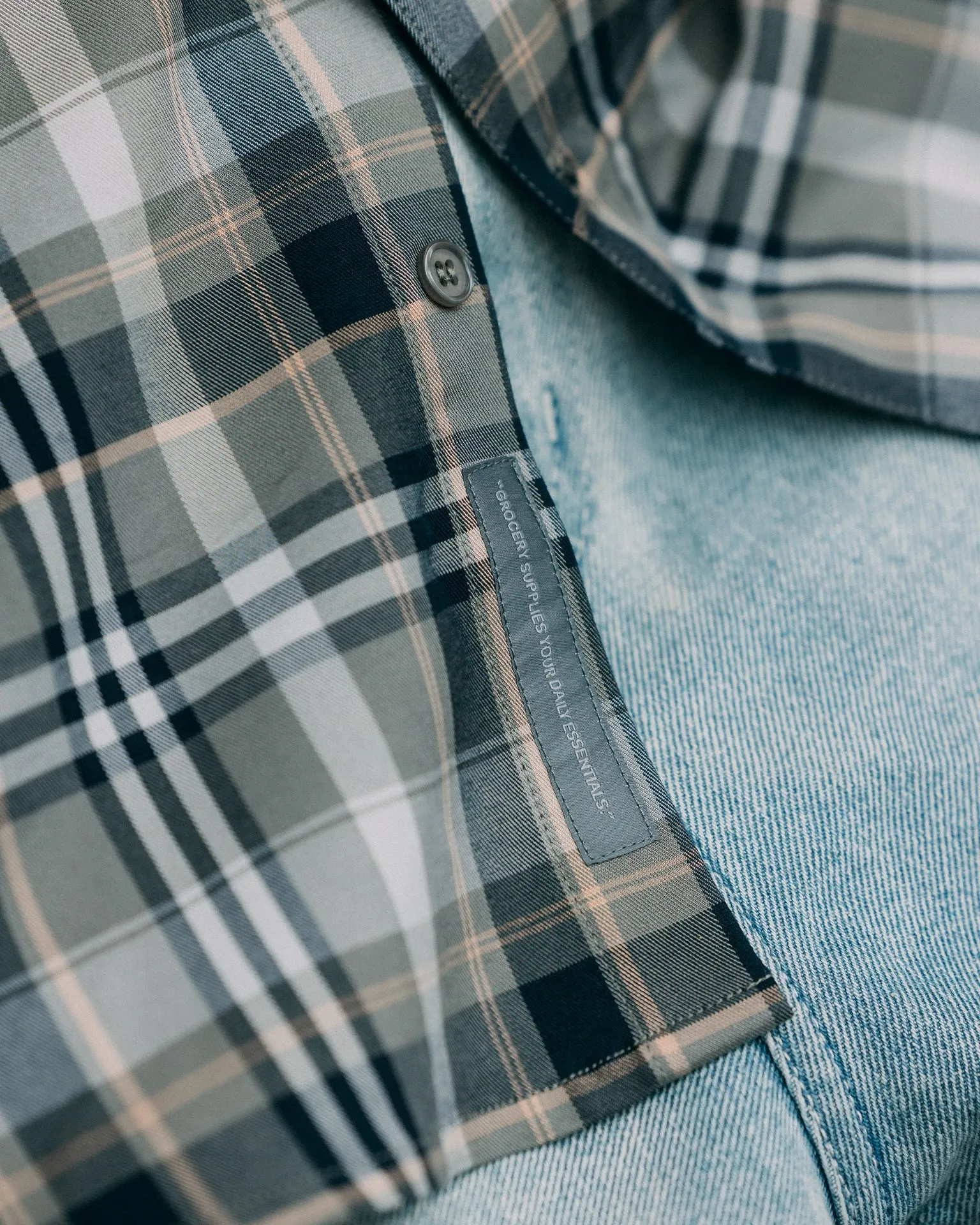 GROCERY ST-018 SHORT SLEEVE CHECK SHIRT/ GREEN & GREY