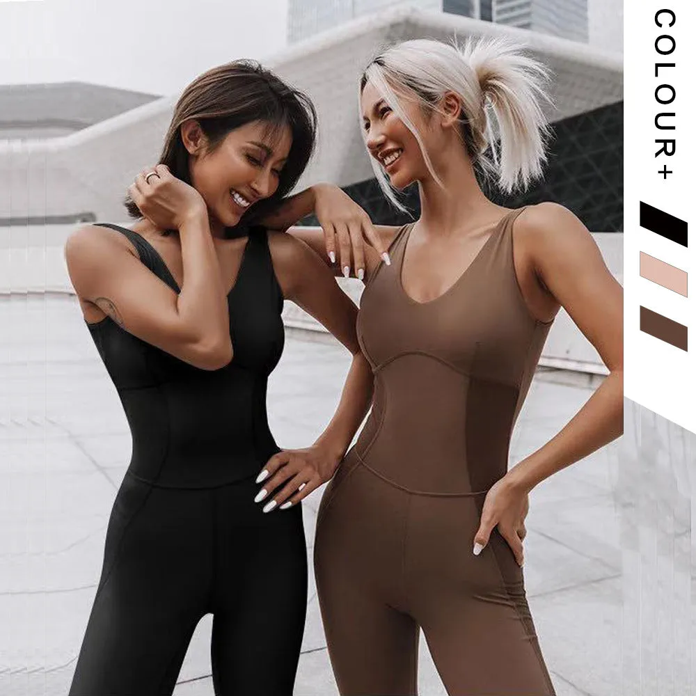 Hzori Spring/Summer One-Piece Sports One-Piece Breathable Sleeveless Stretch Beauty Back Aerial Yoga Clothes Fitness Suit Women
