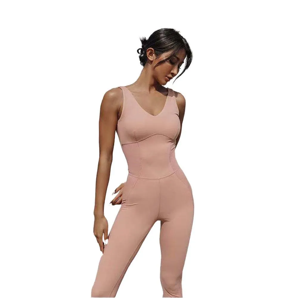 Hzori Spring/Summer One-Piece Sports One-Piece Breathable Sleeveless Stretch Beauty Back Aerial Yoga Clothes Fitness Suit Women