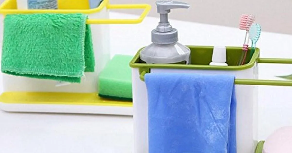K Kudos 3 in 1 Dish Washer Drainer Wall Mounted Stand Green and Ceramic Colour with Sponge, Cloths, and SOAP Holder