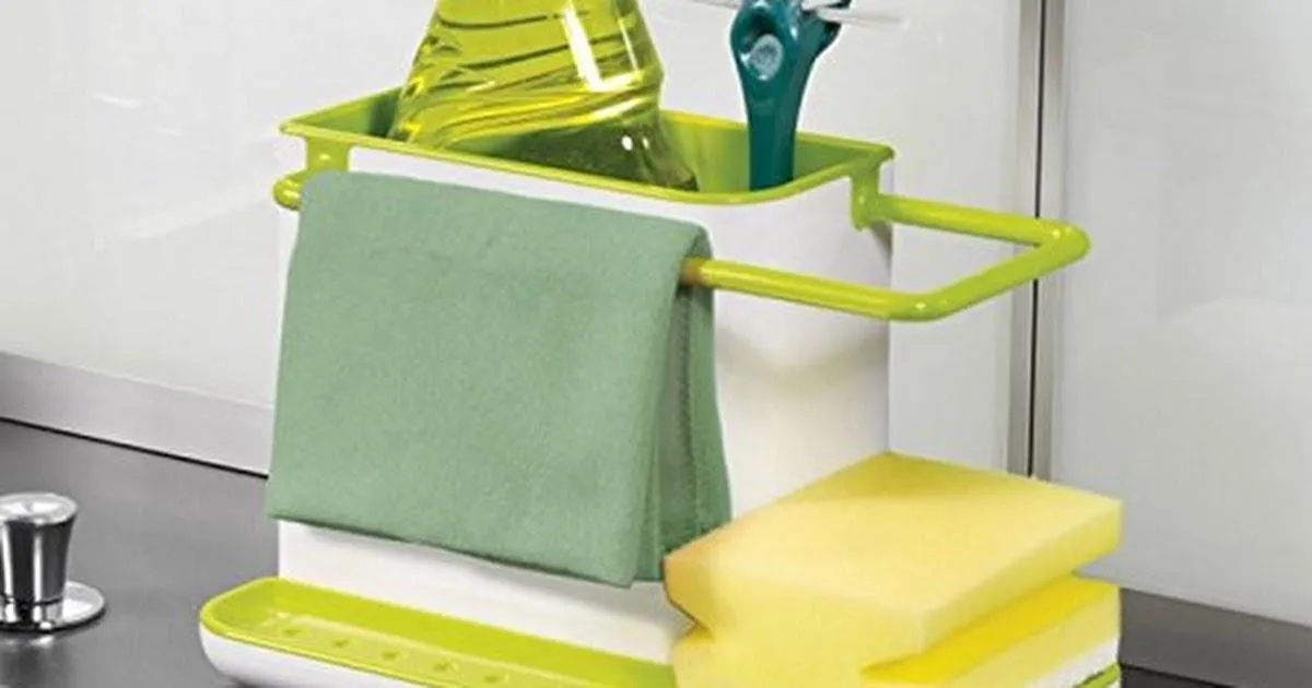 K Kudos 3 in 1 Dish Washer Drainer Wall Mounted Stand Green and Ceramic Colour with Sponge, Cloths, and SOAP Holder