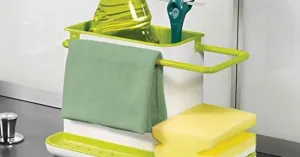 K Kudos 3 in 1 Dish Washer Drainer Wall Mounted Stand Green and Ceramic Colour with Sponge, Cloths, and SOAP Holder