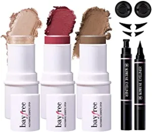 KIMUSE Multi Stick Trio Blush Contour Highlighter Stick & Winged Eyeliner Stamp
