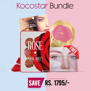 Kocostar Bundle ( Pink Lip Mask, Slice Mask Rose Flower, Luster Hair Capsule Mask - 7 Capsules, Rescue Eye Capsule Mask )