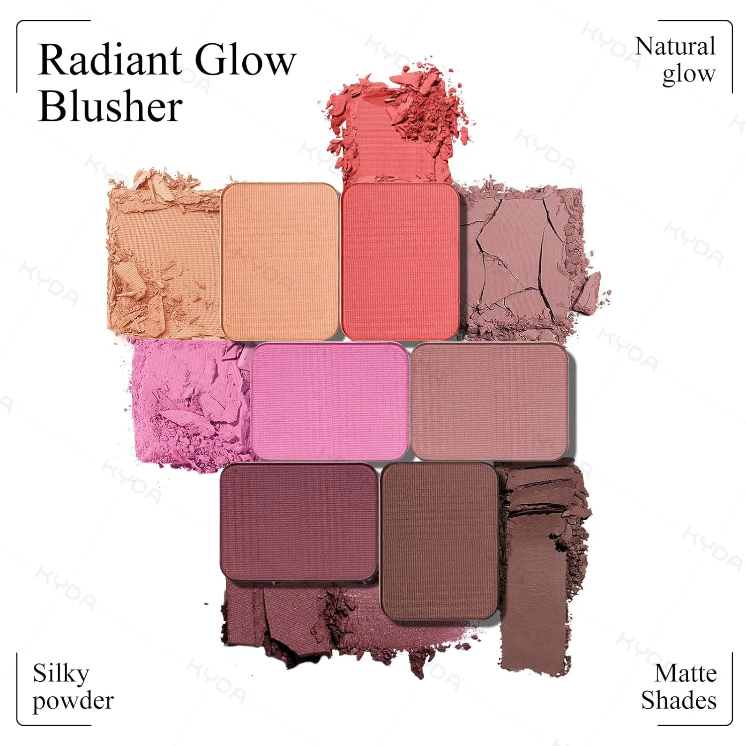 KYDA Powder Blush, Radiant Glow Face Blush, Buildable Matte Cheeks Color, Ultra-fine Lightweight Powder Blusher, Lasting Moisturizing, Mahogany