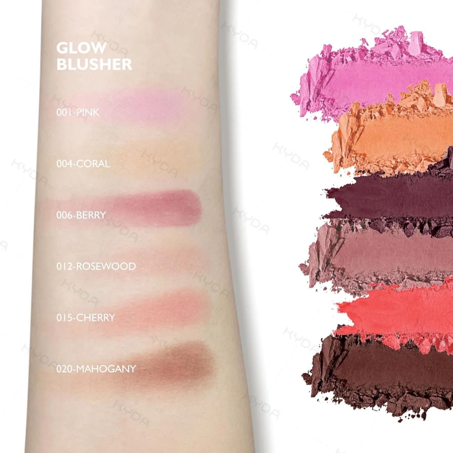 KYDA Powder Blush, Radiant Glow Face Blusher, Blendable Formula, Lasting Moisturizing, Ultra Fine Lightweight Texture, Rosewood