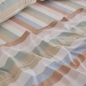 Leo Washed Cotton - Sunny Stripe Flat Sheet