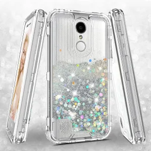 LG Aristo 2 Plus Case, Aristo 2, LG Tribute Dynasty, Rebel 3, Zone 4, LV3 2018 Case,Hard Clear Glitter Sparkle Flowing Liquid Heavy Duty Shockproof Three Layer Protective Bling Girls Women Cases for LG Aristo 2 - Clear