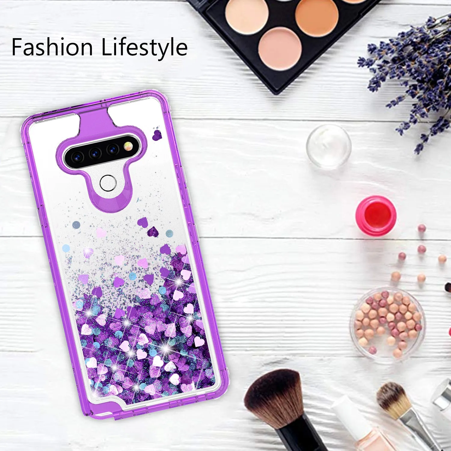LG Stylo 6 Case,Hard Clear Glitter Sparkle Flowing Liquid Heavy Duty Shockproof Three Layer Protective Bling Girls Women Cases for LG Stylo 6 - Purple