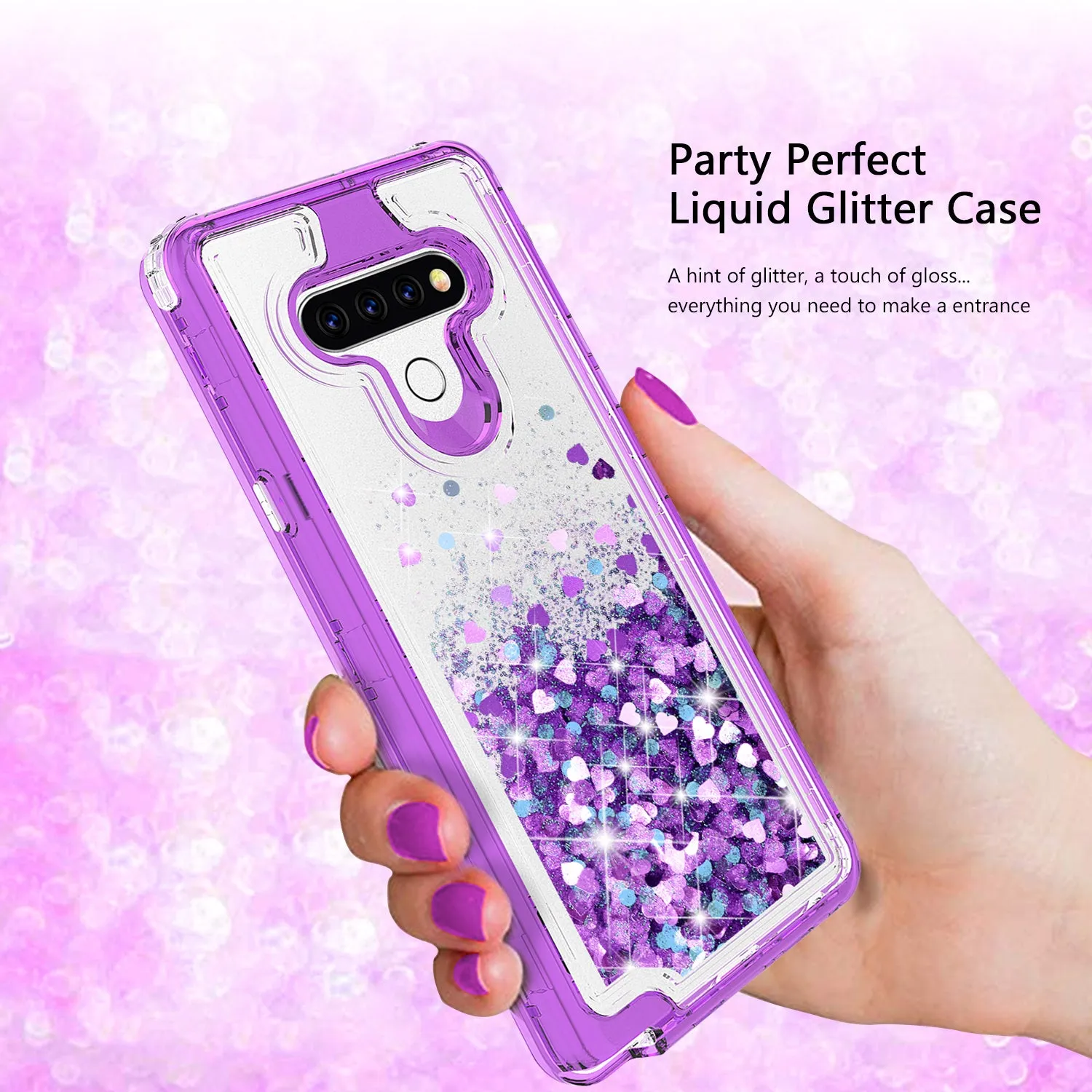 LG Stylo 6 Case,Hard Clear Glitter Sparkle Flowing Liquid Heavy Duty Shockproof Three Layer Protective Bling Girls Women Cases for LG Stylo 6 - Purple