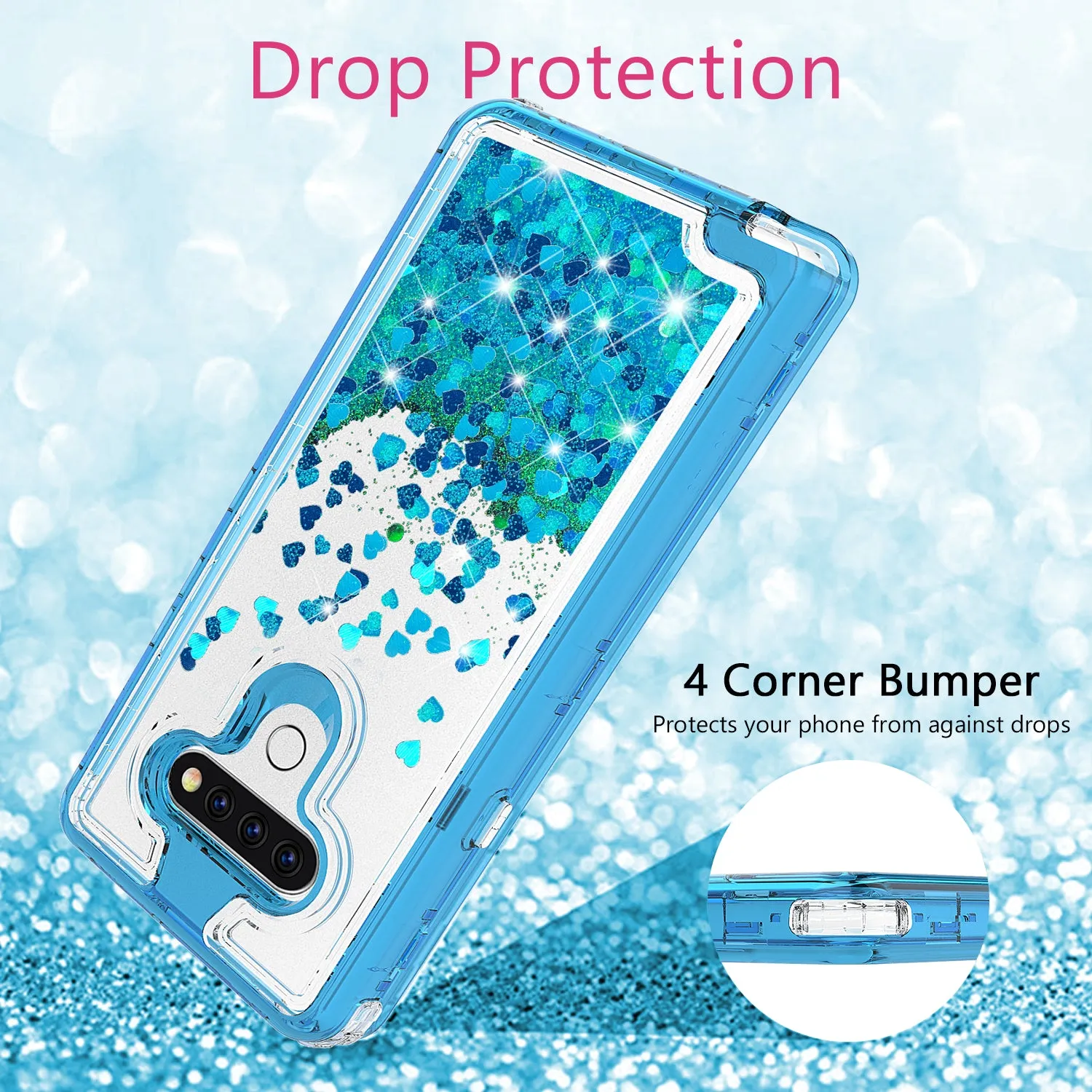 LG Stylo 6 Case,Hard Clear Glitter Sparkle Flowing Liquid Heavy Duty Shockproof Three Layer Protective Bling Girls Women Cases for LG Stylo 6 - Teal